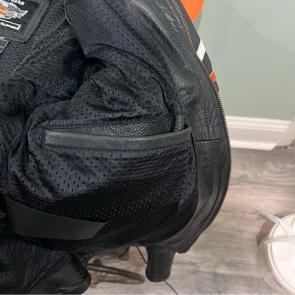 Harley-Davidson Black Leather Jacket with Orange Accents - Picture 13 of 16